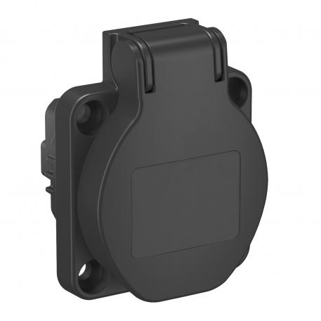 Surface-mounted socket 0° with hinged cover, protective contact, single Black