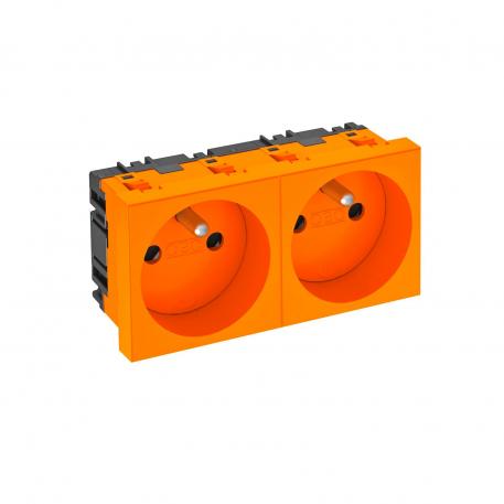 0° socket, with earthing pin, double Pure orange; RAL 2004