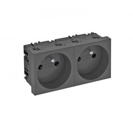0° socket, with earthing pin, double Black-grey; RAL 7021