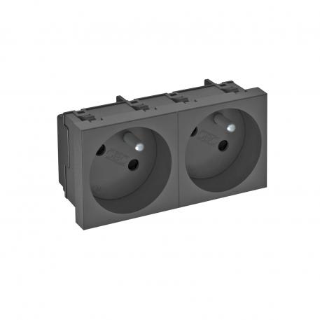 33° socket, with earthing pin, double Black-grey; RAL 7021