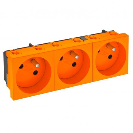 33° socket, with earthing pin, triple Pure orange; RAL 2004